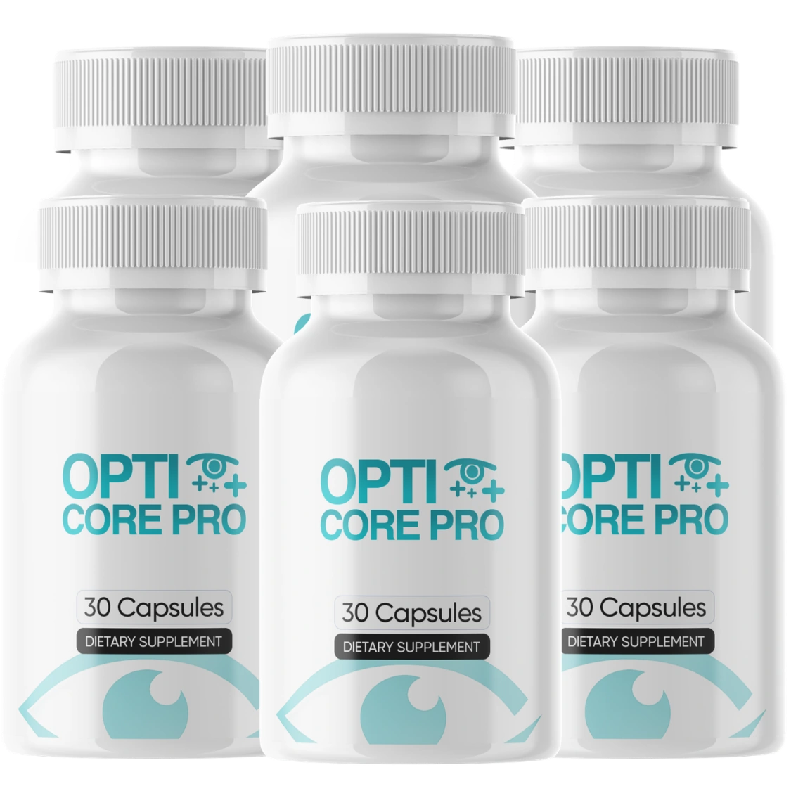 The OptiCore Pro six-bottle pack, front labels showing